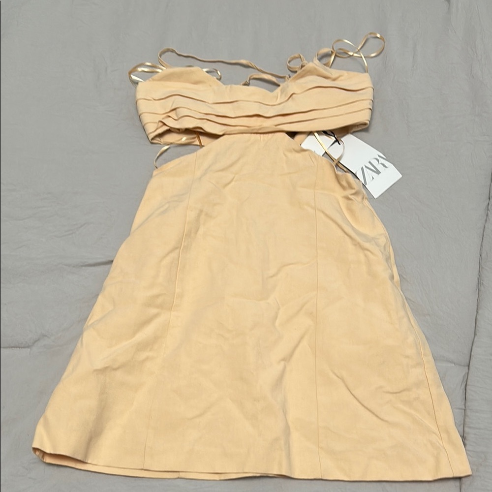Zara Tan Spaghetti Strap Sundress with Cut-Out